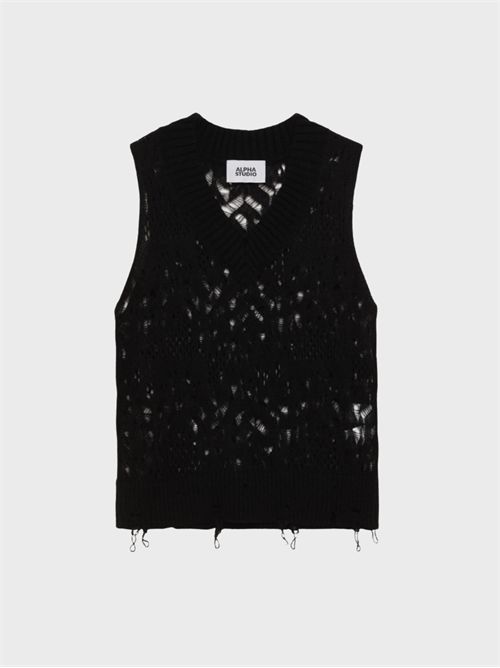 Openwork Lace-Knit V-Neck Sweater Vest ALPHA STUDIO | AD8510F2357